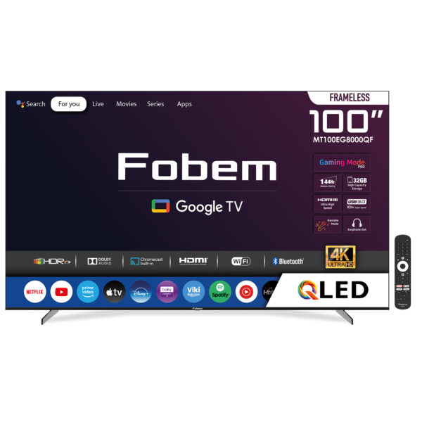 Fobem MT100EG8000QF 100’’ Embedded Receiver Frameless 4K Ultra HD QLED Google TV