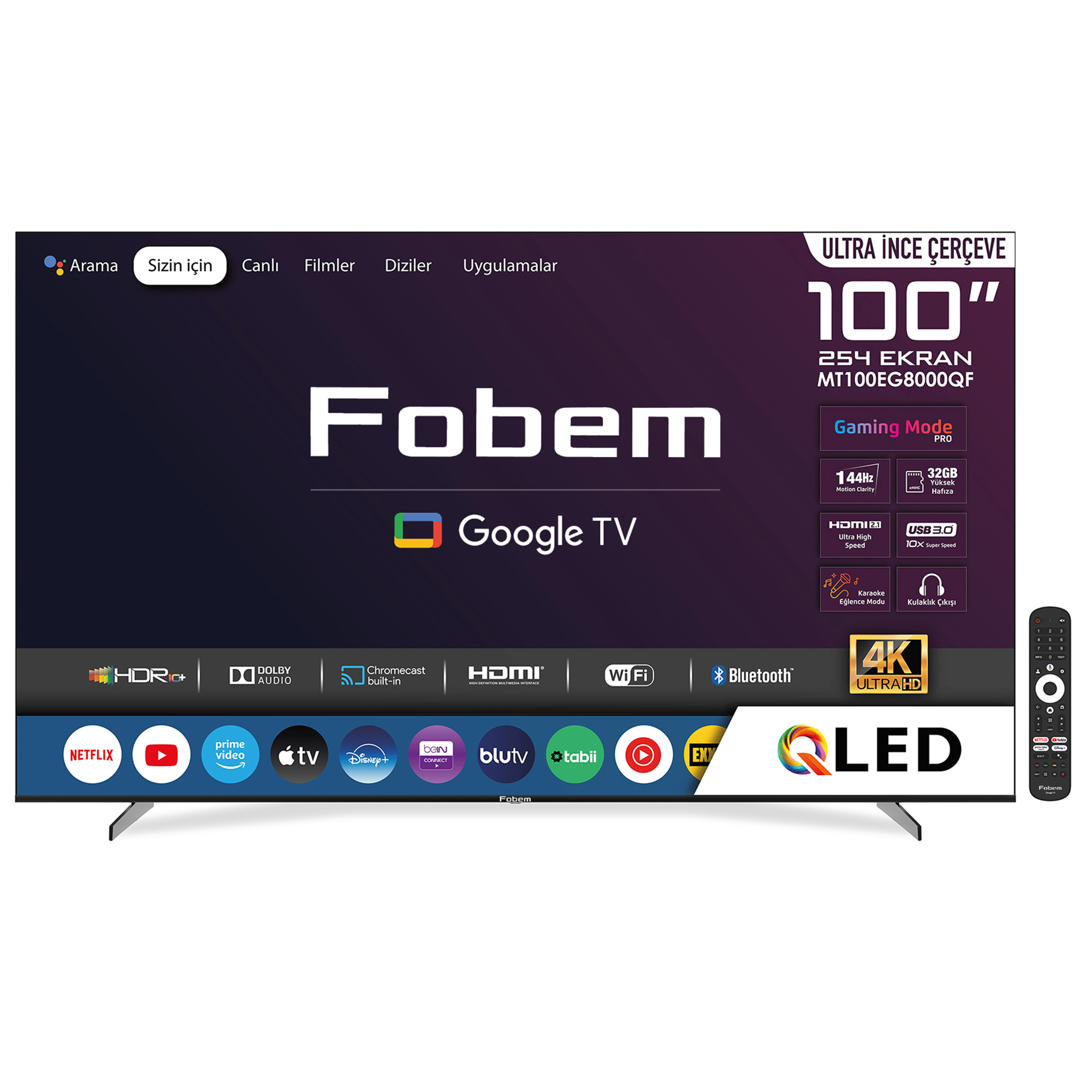 Fobem MT100EG8000QF 100’’ FRAMELESS 4K Ultra HD QLED Google TV
